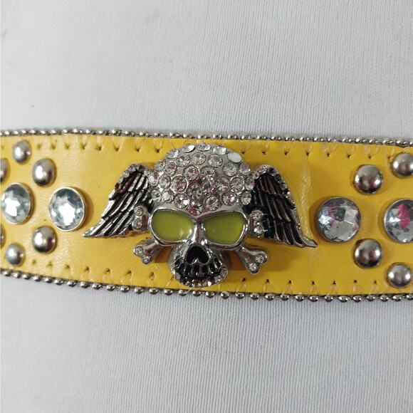 Yellow Rhinestone Skull Belt - Picture 6 of 9